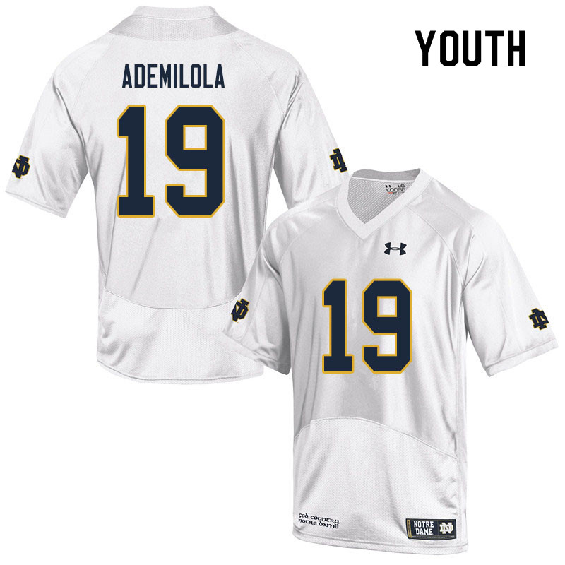 Youth NCAA Notre Dame Fighting Irish #19 Justin Ademilola Stitched College Under Armour Authentic White Football Jersey VV10O14IY